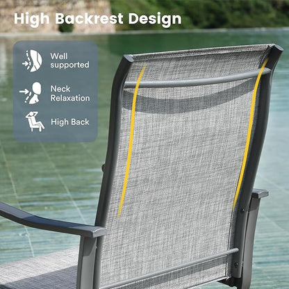 VICLLAX Patio Dining Set for 4, 5 Pieces Outdoor Furniture Includes 40.6" Round Patio Table with Umbrella Hole and 4 Outdoor Swivel Chairs for Lawn Garden, Grey Wood Grain Tabletop and Grey Fabric