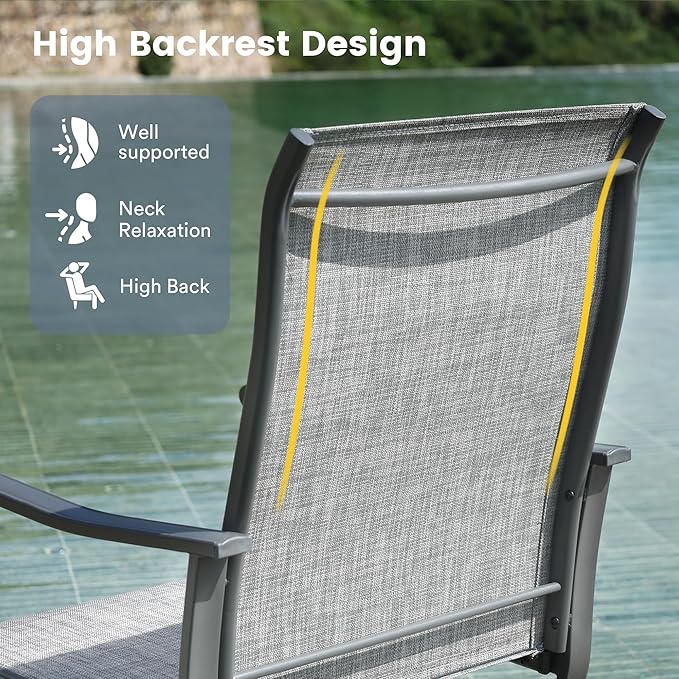 VICLLAX Patio Dining Set for 6, 7 Pieces Outdoor Furniture Includes 53" Round Patio Table with Umbrella Hole and 6 Outdoor Swivel Chairs for Lawn Garden, Grey Wood Grain Tabletop and Grey Fabric