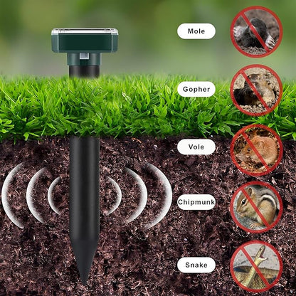 Mole Repellent Solar Powered, 10 Pack Gopher Repellent and Snake Repellent for Yard, Waterproof Ultrasonic Vibration Stakes for Outdoor Lawn Garden to Get Rid of Moles, Voles, Groundhogs, Rodents