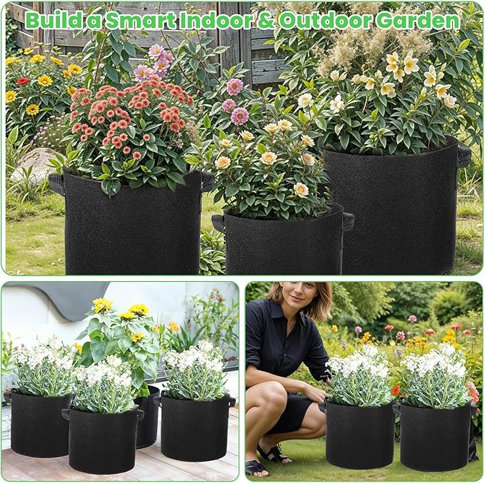 20-Pack 5 Gallon Plant Grow Bags: 280G Thickened Nonwoven Potato Grow Bags with Handles, Black Fabric Pots Felt Garden Bags, Gardening Supplies for Growing Vegetable Fruit Tomato Flowers Herbs