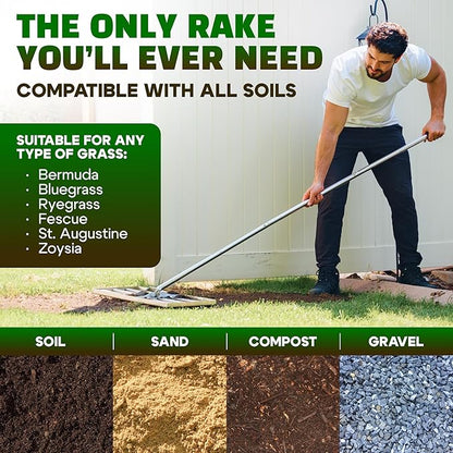 Oris Garden® Lawn Leveling Rake 36 inch - Ground Leveler for yard, sand, soil, grass - Dirt leveling tool, heavy duty stainless steel rakes for golf, grading, gravel, pool seeding, levelling (36 inch)