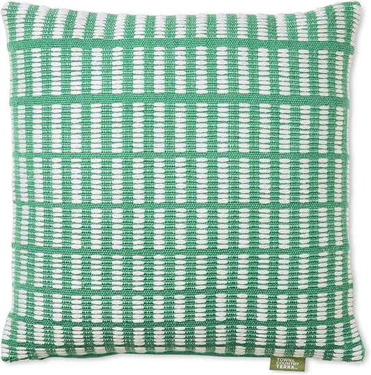 TOWN & COUNTRY TERRA Alara Textured Geo Stripe Handcrafted Indoor Outdoor Decorative Pillow, 100% Recycled Materials, UV Fade Resistant, Water Repellent, Green/Ivory, 20"x20"