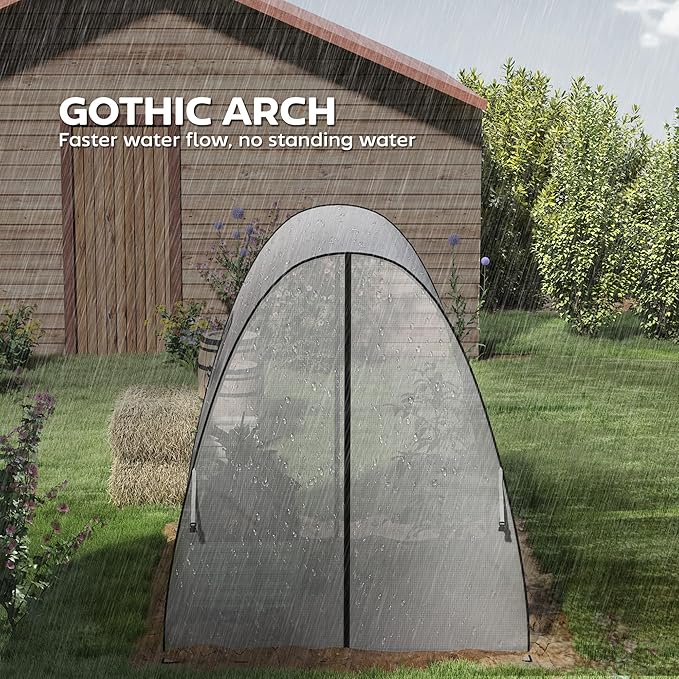 Outsunny 6' x 6' x 6.6' Hoop House Greenhouse with Sandbags and Hemmed PE Cover, Walk-in Tunnel Green House with 2 Doors and Screen Windows, Portable Greenhouse Gardening Plant Hot House, White