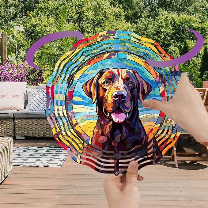 Labrador Retriever Wind Spinner Pet Dog Memorial Gifts 3D Metal Kinetic Hanging Wind Sculpture Spinners for Yard and Garden Indoor Outdoor Window Garden Decoration 8 Inch (Labrador Retriever 1)