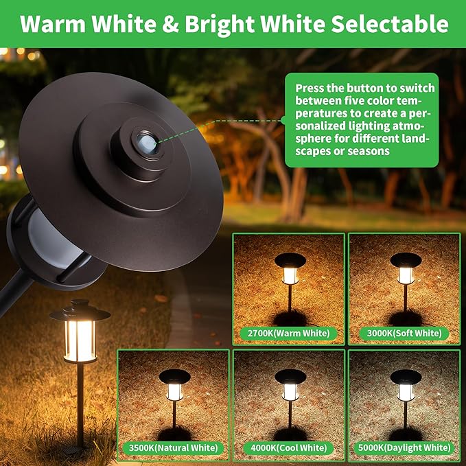 12V Landscape Path Light, 5 Color Temperature Selectable Pathlight LED, IP65 Waterproof Walkway Lights Low Voltage Hardwired, 5W 150LM ORB Metal Outdoor for Garden Walking Area (8 Pack)