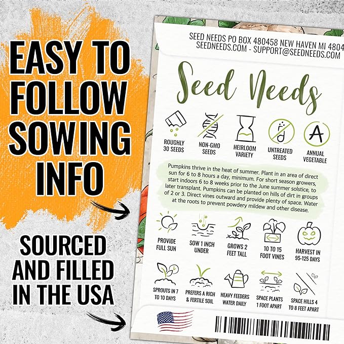 Seed Needs Spooky Blend Pumpkin Seeds - 30 Heirloom Seeds for Planting (Lumina White, Jack O Lantern, Baby Boo, Blue Jarrahdale, Cinderella & More!) Non-GMO & Untreated (1 Small Pack)