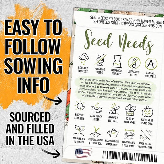 Seed Needs Spooky Blend Pumpkin Seeds - 30 Heirloom Seeds for Planting (Lumina White, Jack O Lantern, Baby Boo, Blue Jarrahdale, Cinderella & More!) Non-GMO & Untreated (1 Small Pack)