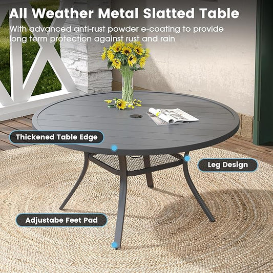 DIFY 7 Pieces Outdoor Patio Dining Set, 6 Grey Textilene Swivel Dining Chairs and 47.2" Grey Round Dining Table, Metal Outdoor Table and Chairs