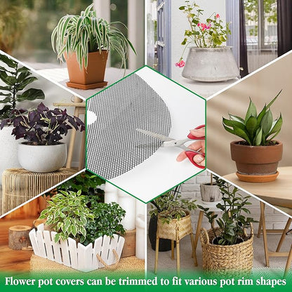 10pc 15.7" Plant Pot Covers Custom Cut Plant Pot Grids to Protect Soil from Animals for Indoor & Outdoor Potted Plants by Preventing Soil Damage Includes 30 Securing Stakes