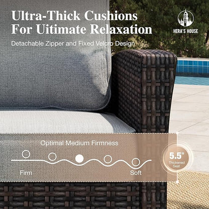 HERA'S HOUSE Patio Furniture Set with Swivel Chairs, High Back Wicker Couch with Ottomans, Outdoor Conversation Sofa Sets with 5.5" Waterproof Cushions for Garden Yard Porch, Grey