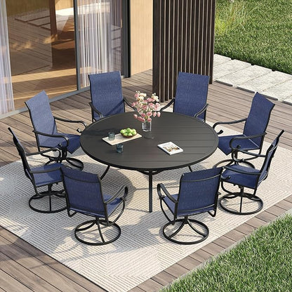 VICLLAX Swivel Patio Chairs Set of 6, 360-degree All-Weather Outdoor Swivel Chairs for Lawn Garden, Patio Dining Chairs, Black Metal Frame and Blue Textilene Mesh Fabric