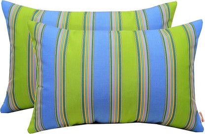 RSH DECOR: Sunbrella Jumbo Lumbar Pillows Set of 2 | 26" x 16" | Water and Fade-Resistant Performance Fabric | Outdoor Pillow Covers with Down-Alternative Inserts | Bravada Limelight