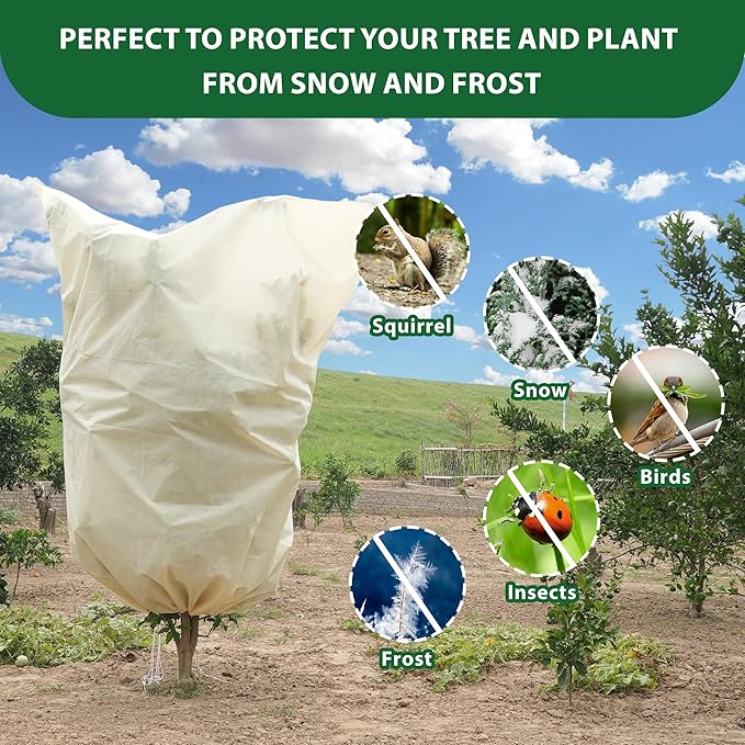 2 Packs Plant Covers Freeze Protection Jacket, 79" x 98", 2.2 oz Thick Frost Blankets for Outdoor Garden Plant Tree in Winter Cold Weather, Heavy Duty Reusable Frost Cloth Bags with Zipper Drawstring