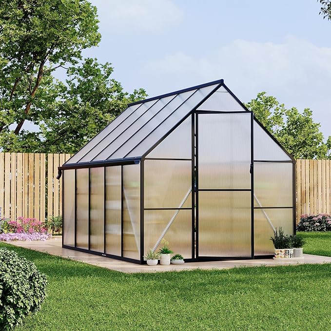8'x10' Aluminum-Framed Polycarbonate Greenhouse, Heavy Duty Polycarbonate Greenhouse with Quick Setup Structure and Roof Vent, Large Enhanced Aluminum GreenhouseKit for Outdoors