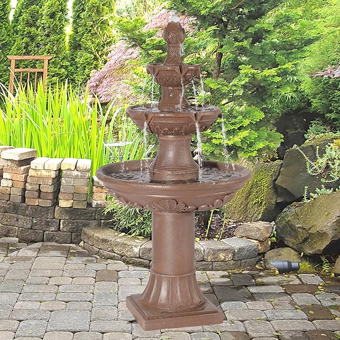 Italian Outdoor Water Fountains Garden Decor - 48.4''H Fountains and Waterfalls Outside, Large Cascading Indoor Floor-Standing Resin Bubbler Fountain Features W/Pump for Patio, Yard (Brown)