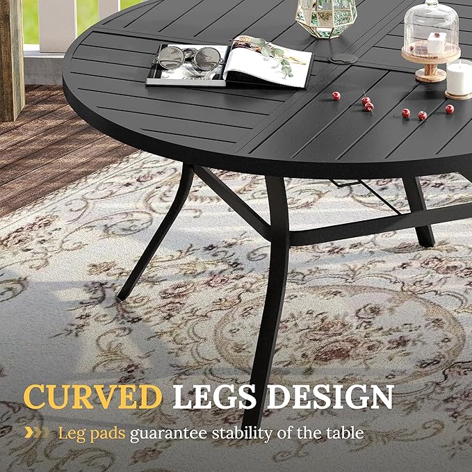 VICLLAX 7 Pieces Patio Dining Set for 6, Outdoor Furniture Set Includes 53" Outdoor Round Table and 6 Patio Swivel Chairs for Lawn Garden, Black Tabletop and Blue Fabric