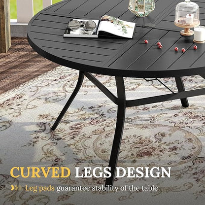 VICLLAX 7 Pieces Patio Dining Set for 6, Outdoor Furniture Set Includes 53" Outdoor Round Table and 6 Patio Swivel Chairs for Lawn Garden, Black Tabletop and Blue Fabric