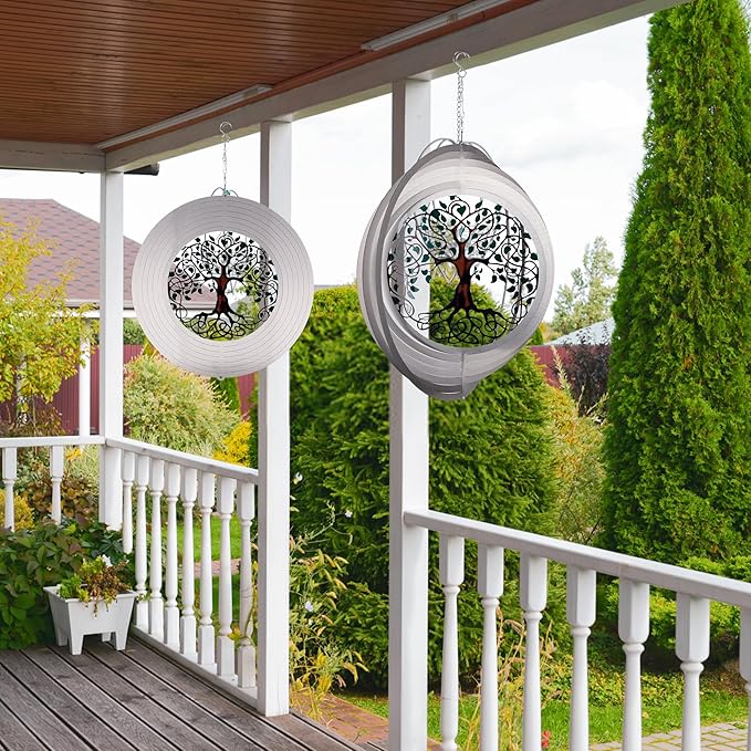 Garden Wind Spinners, 6 Inch 3D Stainless Steel Tree of Life Wind Spinner for Yard Garden Decoration Christmas Party Indoor and Outdoor Decoration