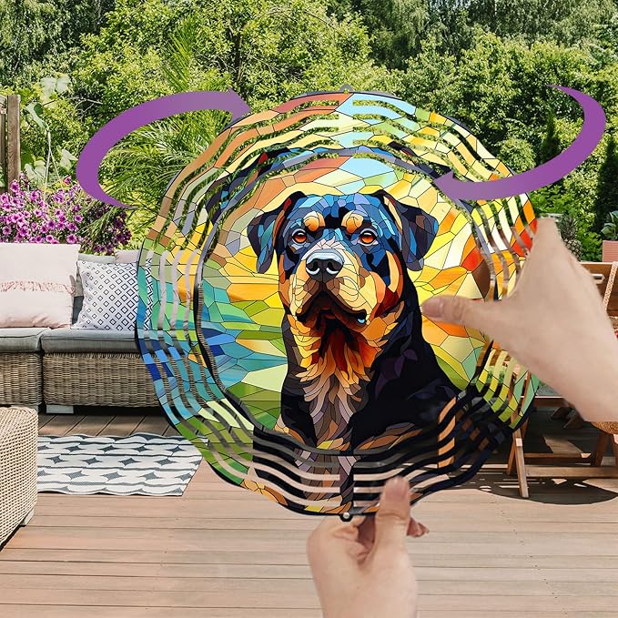 Rottweiler Dog Wind Spinners Outdoor Dog Memorial Gifts, 3D Metal Kinetic Hanging Garden Wind Spinner, Spinner Decor, Wind Sculptures for Outdoor & Indoor, Window, Yard Decor (Rottweiler 1)
