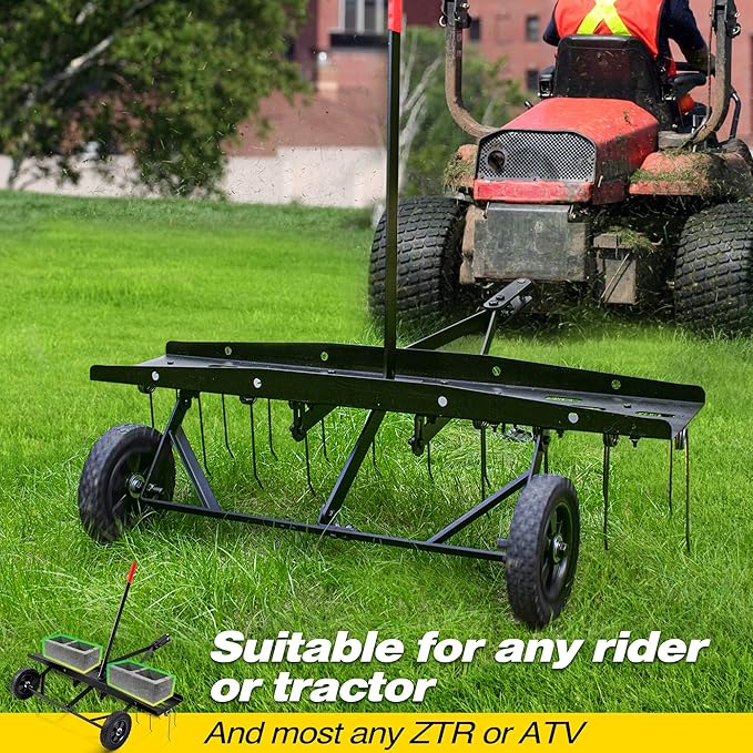 Suchtale 40inch Tow Behind Dethatcher with 20 Spring Steel Tines,Lawn Sweeper Garden Grass Tractor Rake Removes Thatch from Large Lawns, Riding Lawn Mower Attachments for Outdoor Yard Tools Lawn Care