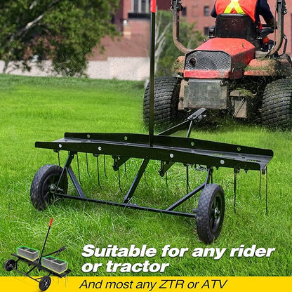 Suchtale 40inch Tow Behind Dethatcher with 20 Spring Steel Tines,Lawn Sweeper Garden Grass Tractor Rake Removes Thatch from Large Lawns, Riding Lawn Mower Attachments for Outdoor Yard Tools Lawn Care