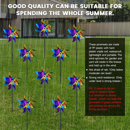 10 PCS Reflective Pinwheels for Yard and Garden Bird Devices Pre-Installed Sparkly Wind Spinner Deterrent to Scare Birds Away from Yard Patio Farm (Multicolor-1)