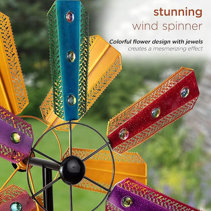 Alpine Corporation 86" Tall Outdoor Colorful Bejeweled Wind Spinner Stake Yard Decoration, Multicolor