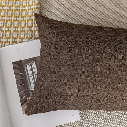 Kevin Textile Pack of 2 Outdoor Waterproof Throw Pillow Covers Decorative Square Outdoor Checkered Pillows Cushion Case Patio Pillows for Couch 12x20 inches 30x50 cm Brown