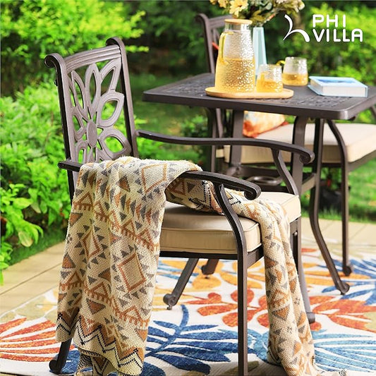 PHI VILLA Outdoor Patio Aluminum Dining Chairs Set of 2, Extra Wide Armrest Stable Chairs with 2.8" Seat Cushion, Casting Frame for All Weather