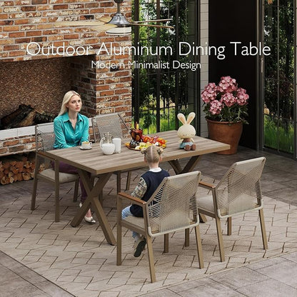 Aluminum Outdoor Dining Table - All-Weather Exposure, Waterproof and Rust-Proof Courtyard-Style Coffee Table Garden/Balcony/Poolside, Light Brown 1 Pcs