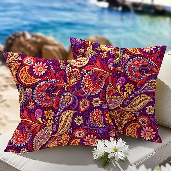 WOLKI Waterproof Outdoor Pillows 22x22 Feather and Down Filled Throw Pillow for Patio Furniture, Outside Decorative Pillow Set of 2 Flower