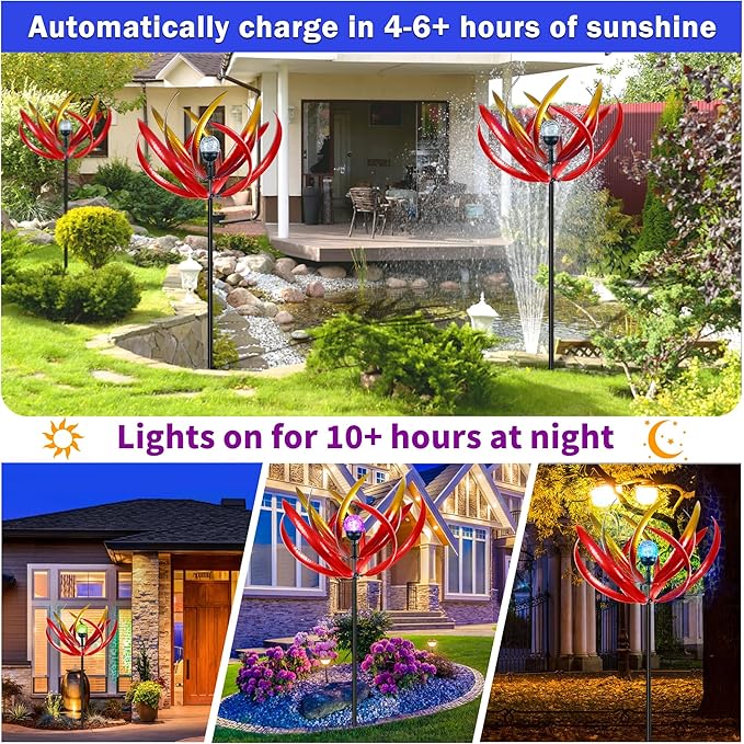 Large Solar Wind Spinners Outdoor for Yard Decor,70 inch Multi Color Tulip Wind Spinner,Outdoor Metal Wind Sculptures & Spinners with Stake,Wind Mill for Yard Art Lawn Garden Decor