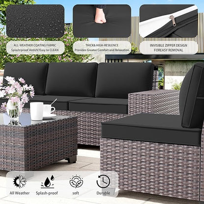 Outdoor Patio Furniture Set, 12 Pieces Outdoor Furniture All Weather Patio Sectional Sofa PE Wicker Modular Conversation Sets with Coffee Table,10 Chairs & Seat Clips(Black)
