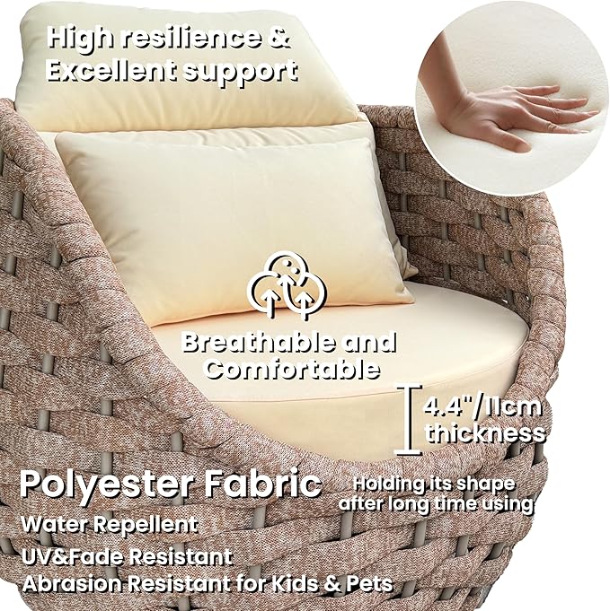 2 PCS Outdoor Accent Chair: Aluminum Woven Rope Patio Chair Modern - Cushioned Single Chair Assembled - All Weather Deck Furniture for 400lbs Porch Lanai Yard Balcony Garden Hotel, Terracotta