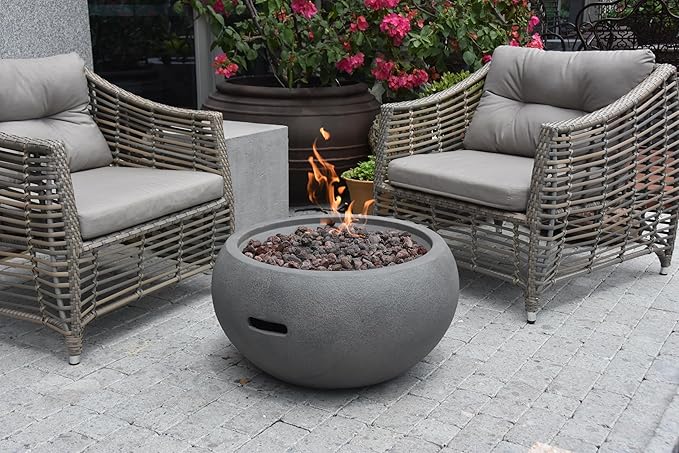 AMS Fireplace | Modeno Newbridge Package | Light Gray Natural Gas Fire Pit Table for Outside Patio Bundle with SS Burner Lid | Free Ice Bucket