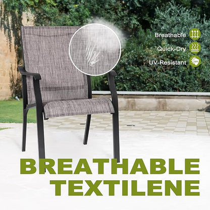 NUU GARDEN Outdoor Dining Chair Set of 2, Breathable Textilene Fabric and Aluminum Frame with Backrest and Armrests, Quick-Dry and Rust-Resistant, Patio Chairs for Lawn, Garden, Grayish Brown