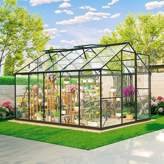 Outdoor Greenhouse, Polycarbonate Green House, Small Walk-in Greenhouse with Vented Roof Window, Windproof Aluminum Frame with Quick-Installation Structure, Suitable for Gardening