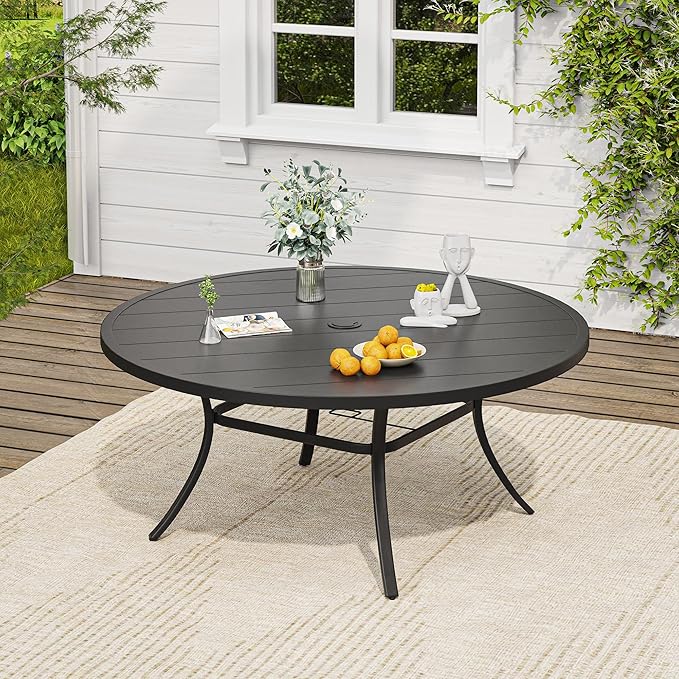 VICLLAX 9 Pieces Outdoor Dining Set, Patio Furniture Set of 8 Patio Swivel Dining Chairs and 60" Patio Round Table, Navy Blue Chairs & Black Tabletop