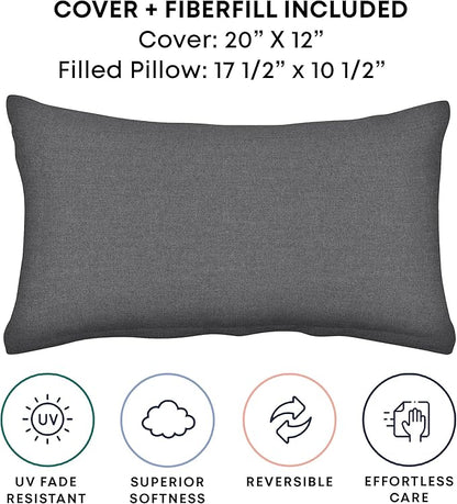 Honeycomb Outdoor Lumbar Toss Pillow Set, 20" W x 12" L, Heathered Solid Dark Grey Outdoor Pillows