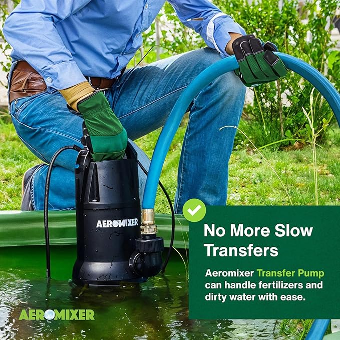 Aeromixer Regular 3/4 HP Submersible Mixing + Aerating Pump with 1 HP Water Transfer Pump Bundle - Water Aerator & Garden Utility Pumps, Nutrient Mixing & Aeration Pumps for Farming & Gardening