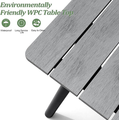 Aluminum 70 Inch Patio Outdoor Dining Table for 6, Umbrella Hole & Wood-Like Top, All-Weather Deck & Backyard Table