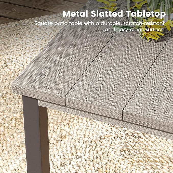 DIFY 5 Pieces Outdoor Patio Dining Set for 4, 40.2" Metal Square Dining Table and 4 Sandshell Textilene Swivel Dining Chairs, Outdoor Table and Chairs