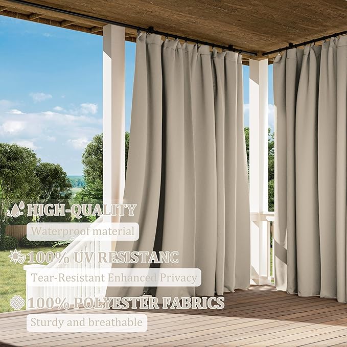 Gazebo Universal Replacement Privacy Curtain,12'×14' Gazebo Outdoor Waterproof Curtains, 4-Panels Sidewall Curtains with Double Zipper for Patio Canopy, Garden and Backyard (Curtain Only)