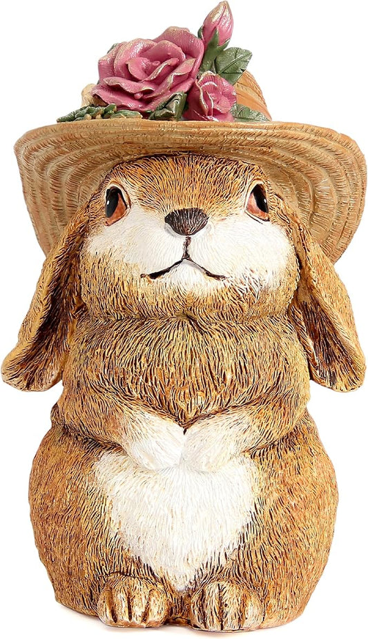 Garden Statues Rabbit with Hat, Bunny Statue Outdoor Decorations for Front Porch Decor Lawn- Yard Art and Garden Decor & Patio Decor, Unique Gardening Gifts for Mom
