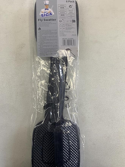 MR.SIGA Heavy Duty Long Handle Fly Swatter, Black, 6 Pack