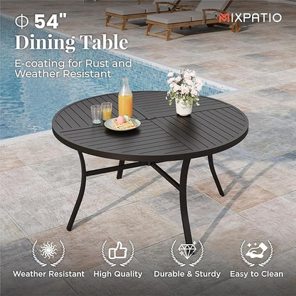7 Pieces Outdoor Table and Chairs, Patio Dining Set for 6 Includes 54" Round Outdoor Table and 6 Patio Chair Set, Outdoor Dining Furniture Set for Lawn Backyard Deck, Blue
