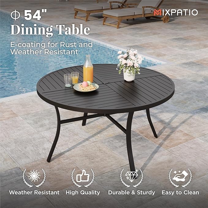 7 Pieces Outdoor Table and Chairs, Patio Dining Set for 6 Includes 54" Round Outdoor Table and 6 Patio Chair Set, Outdoor Dining Furniture Set for Lawn Backyard Deck, Red