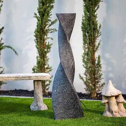 XBrand 39 in. H Freestanding Resin Fiberglass Sculptural Modern Twisted Pilar Outdoor Garden Fountain w/LED Light
