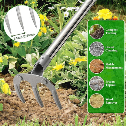 Garden Hand Cultivator Rake: 50inch Long Handle Hoe Garden Tool with Ergonomic D Grip, Heavy Duty Iron 3-Tine Tiller Rakes for Gardening,Cultivating, Planting, Digging, Weeding