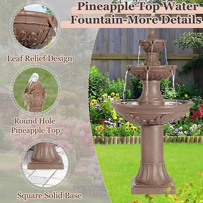 MAGIC UNION Outdoor Garden Water Fountains, 48.4''H Italian Style Fountain and Waterfall Outside, 3-Tier Large Bubbler Cascading Indoor Floor Fountain Features with Pump for Home Yard Decor (Brown)